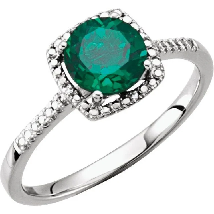 ladies rings eco friendly-Sterling Silver Lab-Grown Emerald & .01 CTW Natural Diamond Ring