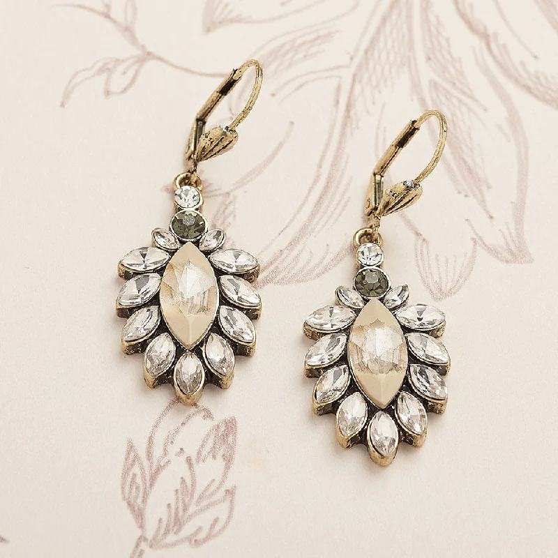 ladies earrings affordable-Vintage 1950's Earrings: Diamante & Opal Stone Drop Earrings