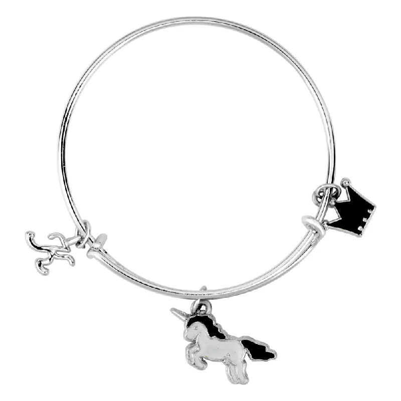 Ladies bracelets shell glow -Mahi K Letter Unicorn & King Shaped Rhodium Plated Enamel Work Charms Kids Bracelets for Kids (BRK1100998R)