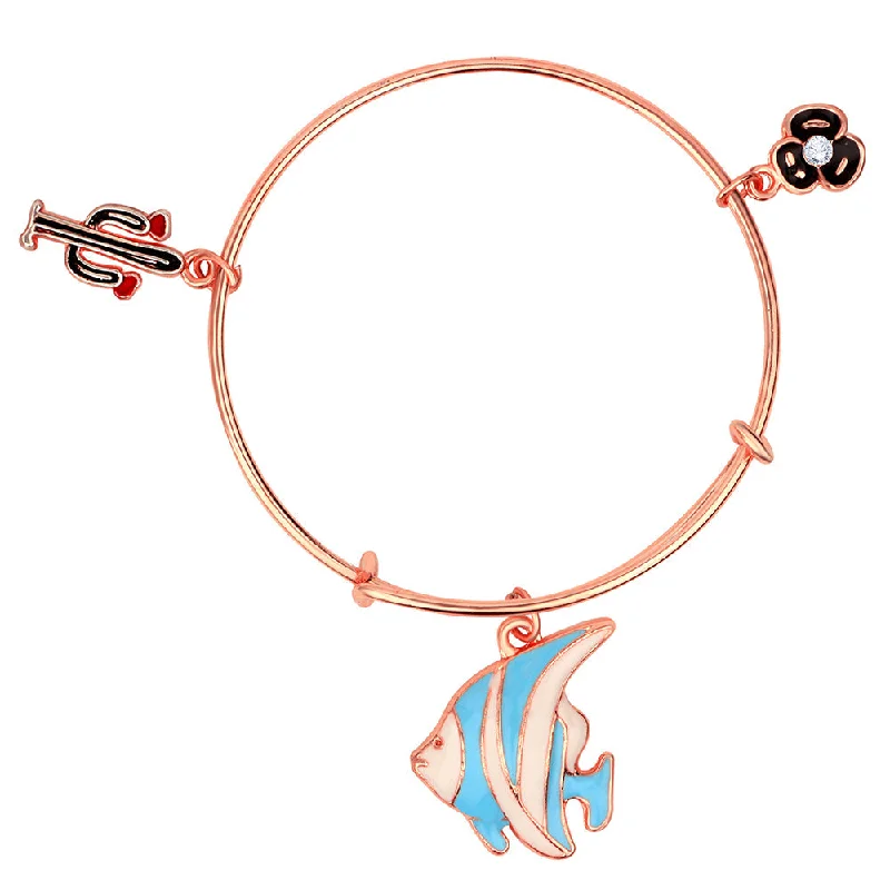 Ladies bracelets wedding charm -Mahi Rose Gold Plated Fish Flower & Cactus Shaped Charms Kids Bracelets for Kids (BRK1100830Z)