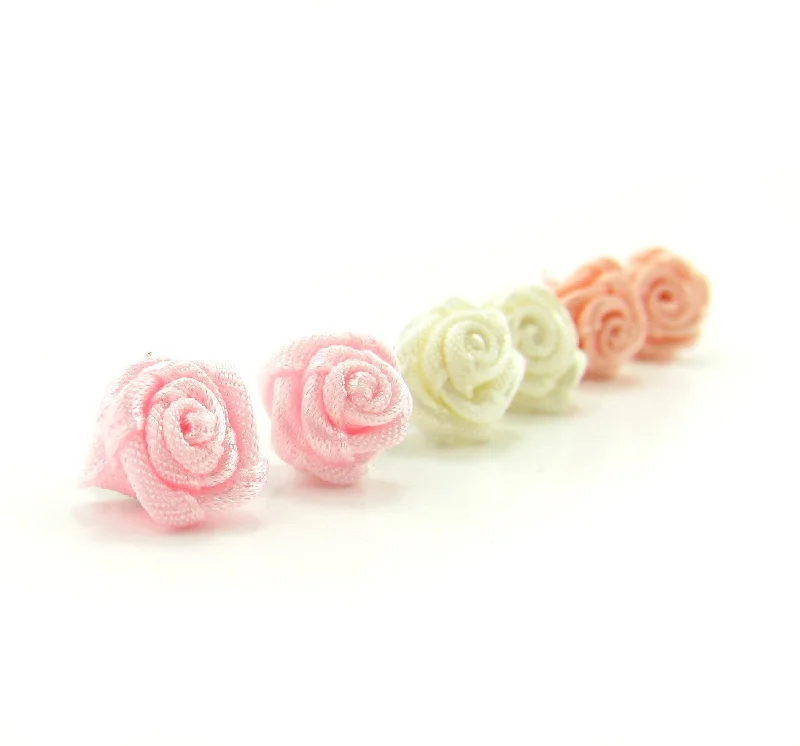 ladies earrings opal-Ribbon Rose Post Earrings Pastel Girls Wedding Earrings Bridal Favors