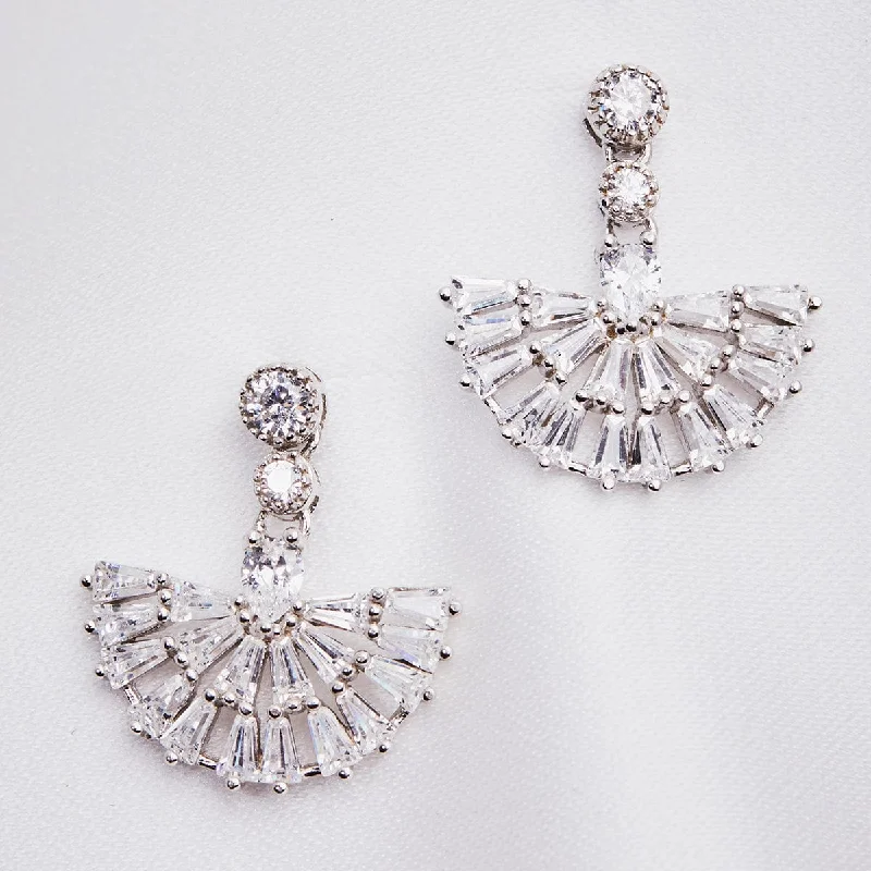 ladies earrings polishing-Mini Crystal Fan Drop Earring