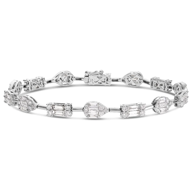 Ladies bracelets emerald charm -18K White Gold 3.6ct Baguette Diamond Bracelet