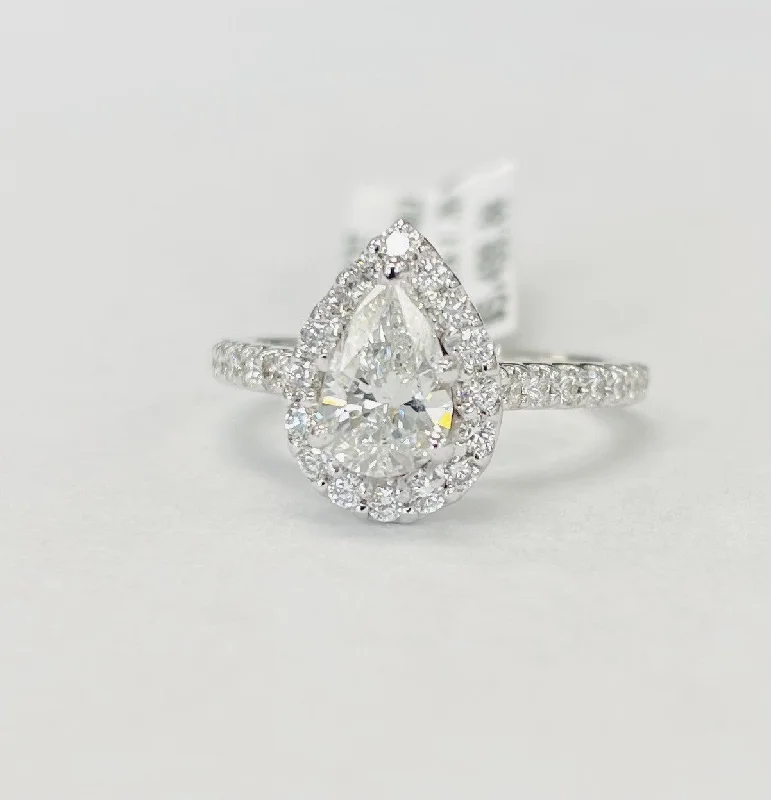 ladies engagement rings wedding-Pear Halo GIA Certified Engagement Ring