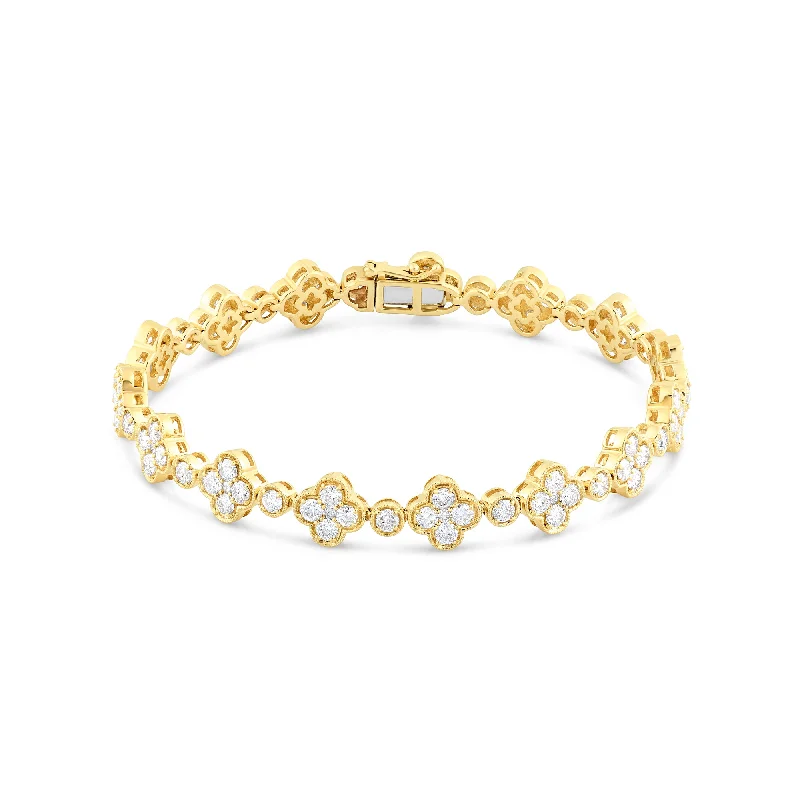 Ladies bracelets honeymoon shine -14K Gold Fancy Link Diamond Clover and Round Bracelet