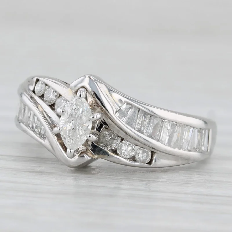 ladies engagement rings baguette-0.68ctw Marquise Diamond Engagement Ring 10k White Gold Size 6