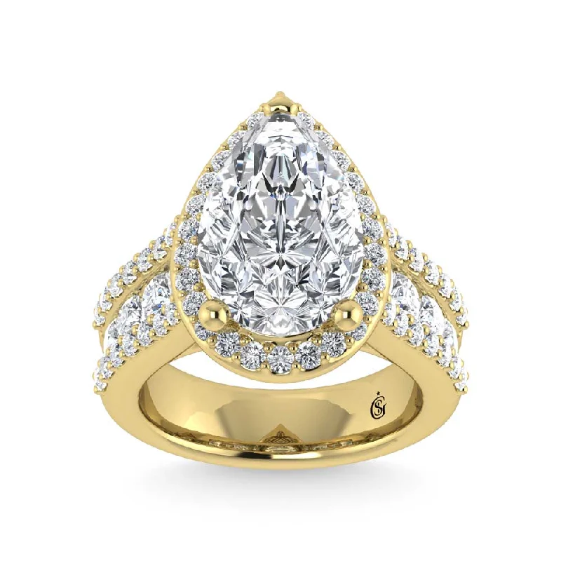 ladies engagement rings flower-14K Yellow Gold Lab Grown Diamond 6 7/8 Ct.Tw. Round Shank Engagement Ring (Pear Center)