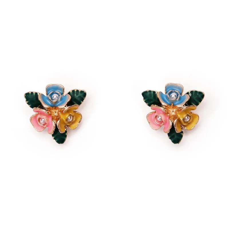 ladies earrings elegant-Flower stud earrings : Hand painted earrings