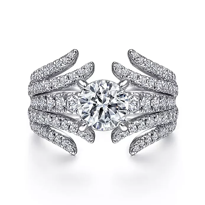 ladies engagement rings designs-Undine - 14K White Gold Split Shank Round Diamond Engagement Ring