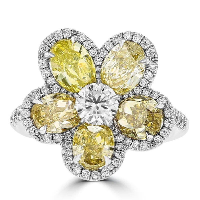 ladies rings dazzling-JULEVE 18KT 5.27CTW FANCY COLOR DIAMOND FLOWER RING