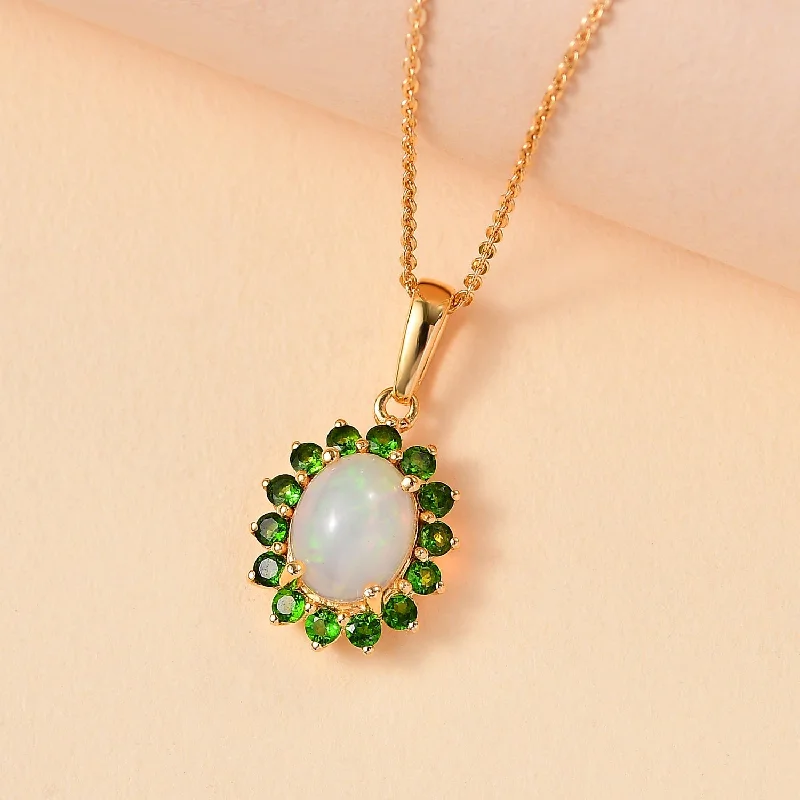 Ladies necklaces subtle charm -Dahlia Blossom Necklace with Opal and Diopside