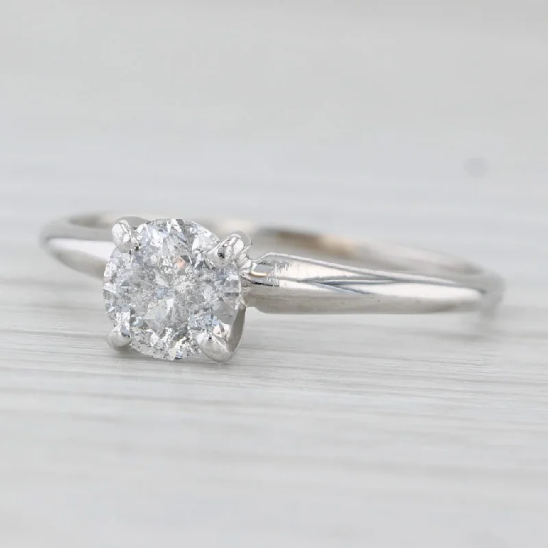 ladies engagement rings vintage style-0.70ct Diamond Round Solitaire Engagement Ring 14k White Gold Size 7