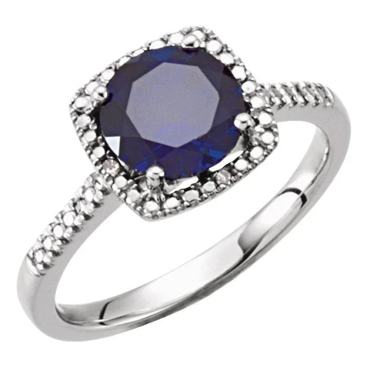 ladies rings moon-Sterling Silver Lab-Grown Blue Sapphire & .01 CTW Natural Diamond Ring