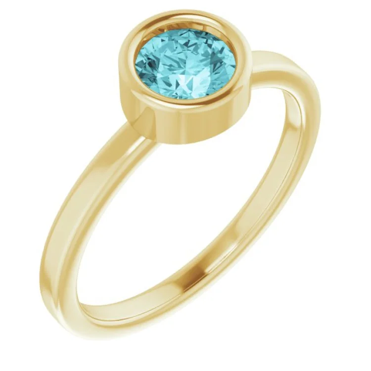 ladies rings online shop-14K Yellow 5.5 mm Natural Blue Zircon Ring