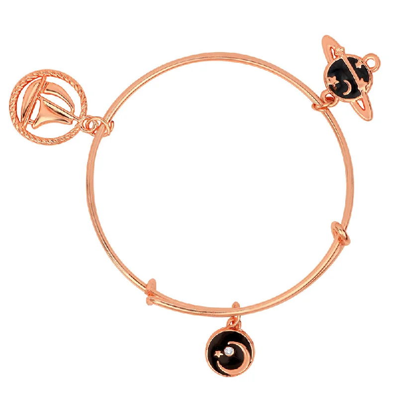 Ladies bracelets white gold charm -Mahi Ship Moon & Planet Shaped Rose Gold Plated Enamel Work Charms Bracelet for Kids (BRK1100857Z)