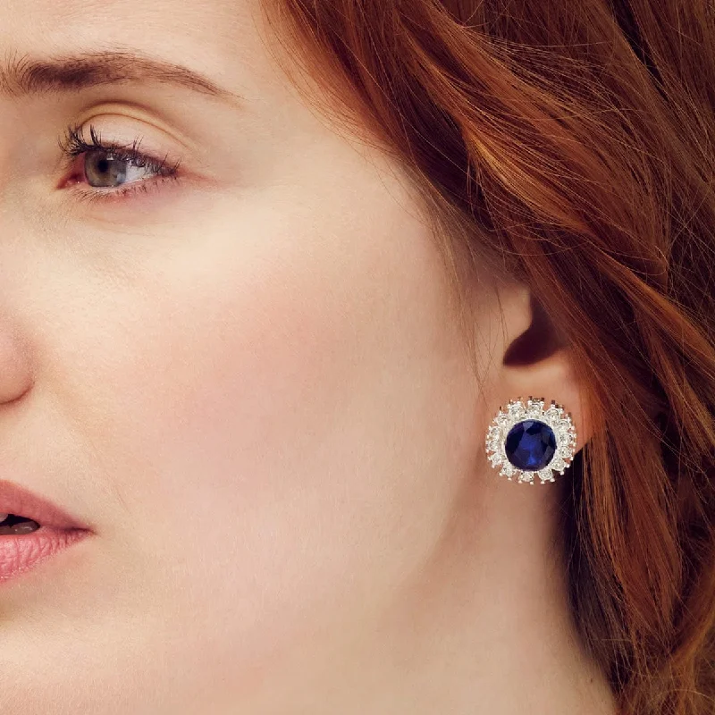 ladies earrings synthetic-Princess Diana Inspired Earrings: Vintage Sapphire Crystal Stud Earrings