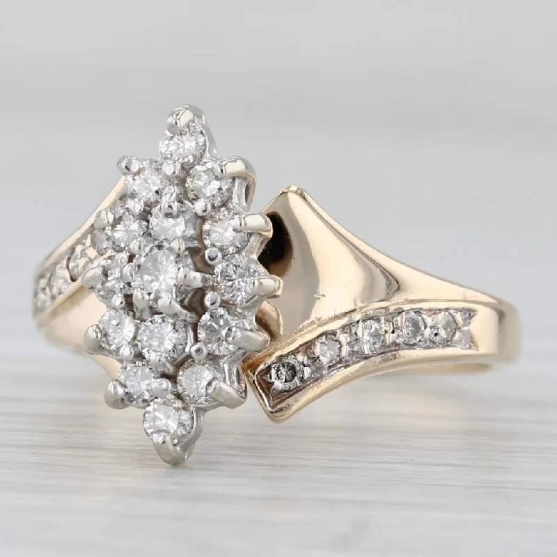 ladies engagement rings subtle elegance-0.60ctw Diamond Cluster Bypass Ring 10k Yellow Gold Vintage Engagement