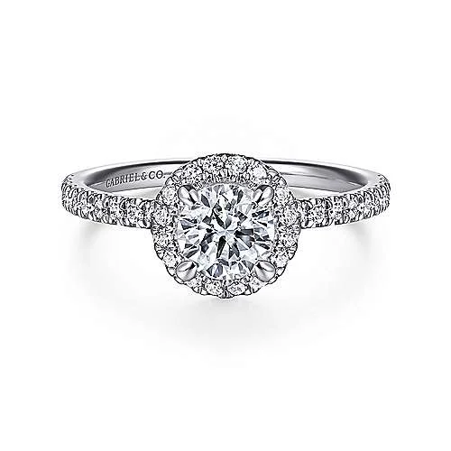 ladies engagement rings stackable-Philippa - 14K White Gold Round Halo Diamond Engagement Ring