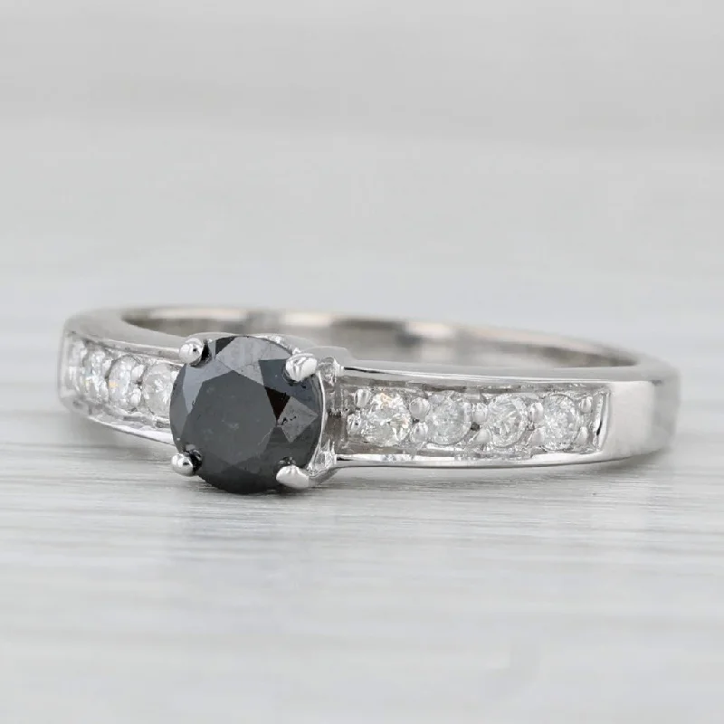 ladies engagement rings 1980s-0.77ctw Black White Diamond Ring 18k White Gold Size 7 Engagement