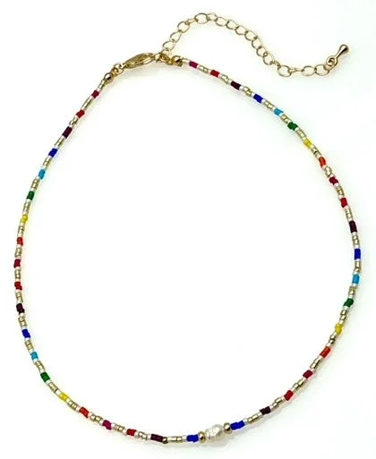 Ladies necklaces topaz brilliance -Beaded Necklace with Pearl Pendant - Multi colors