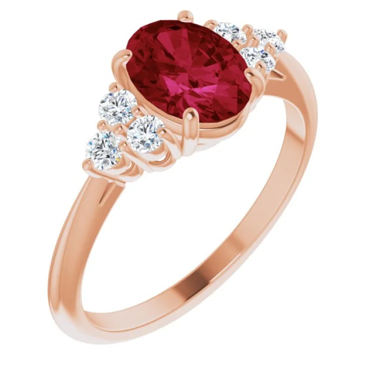 ladies rings size 7-14K Rose Lab-Grown Ruby & 1/6 CTW Natural Diamond Ring