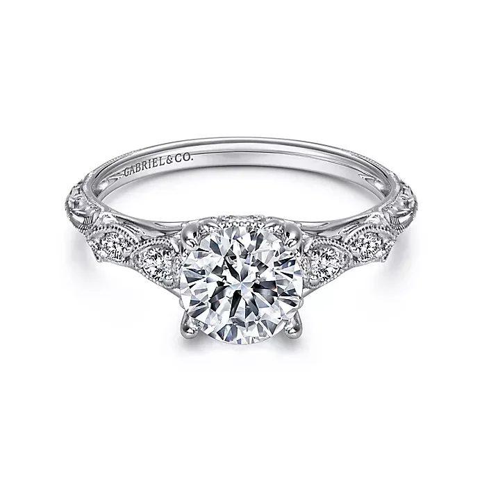 ladies engagement rings premium-Chelsea - 14K White Gold Round Diamond Engagement Ring