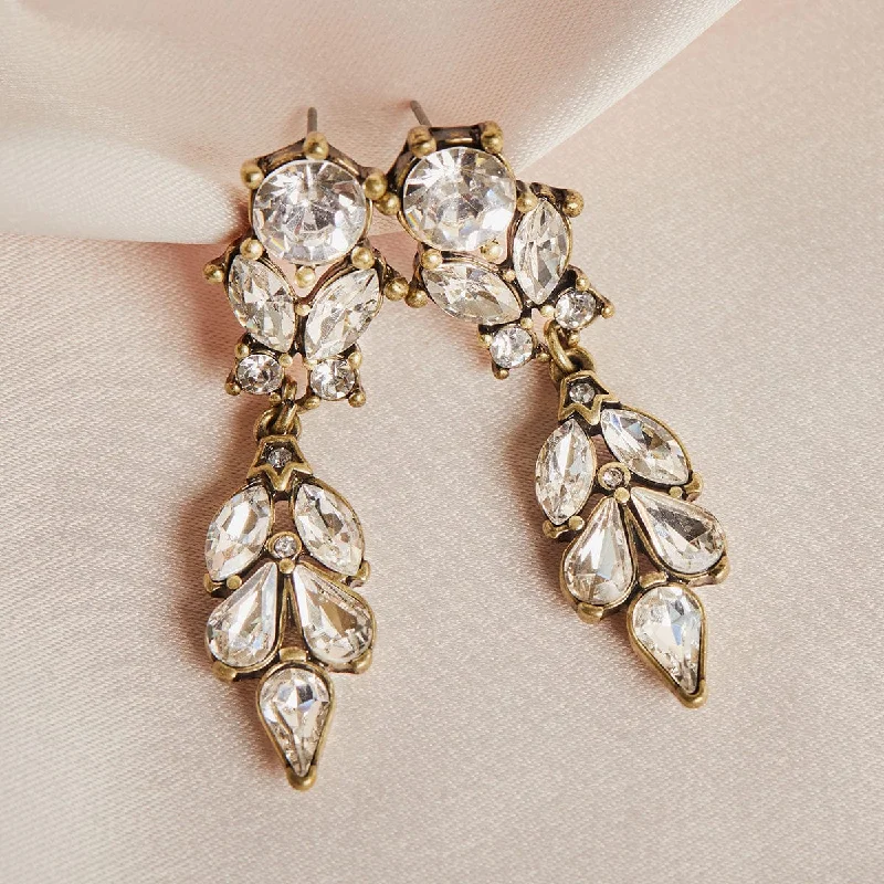 ladies earrings milestone-Antique Vintage Earrings: Diamante Drop Earrings