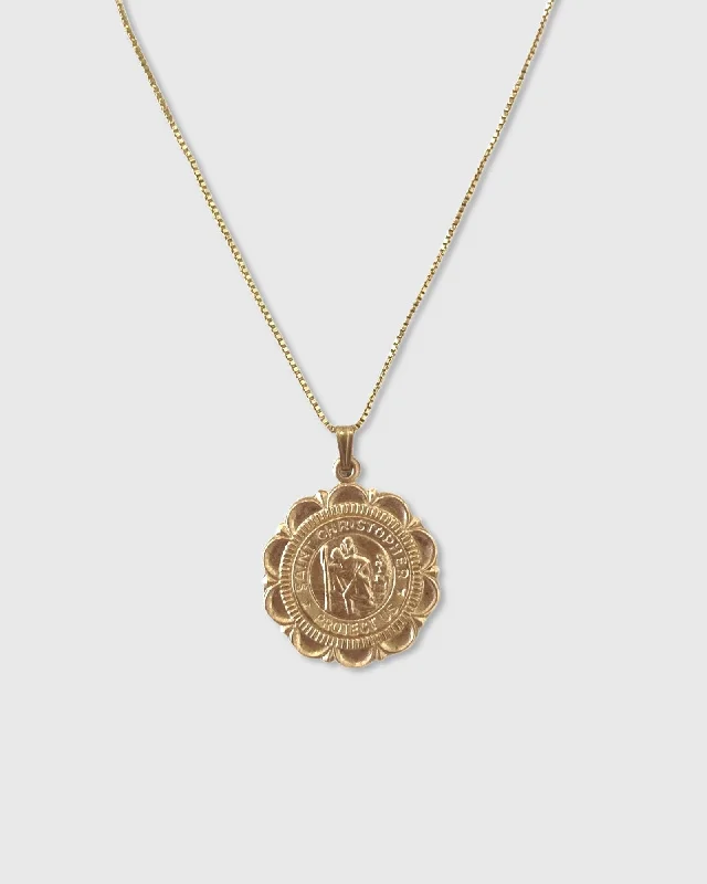 Ladies necklaces with sparkling gems -St Christopher LG Medallion Necklace