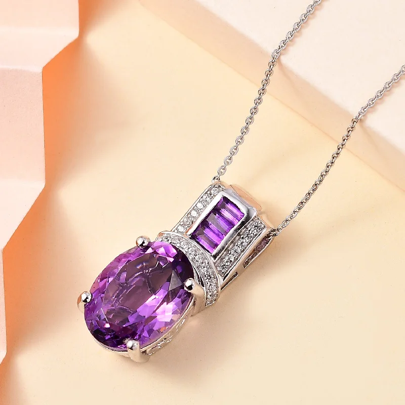 Ladies necklaces with sparkling gems -African Amethyst and White Zircon Pendant Necklace