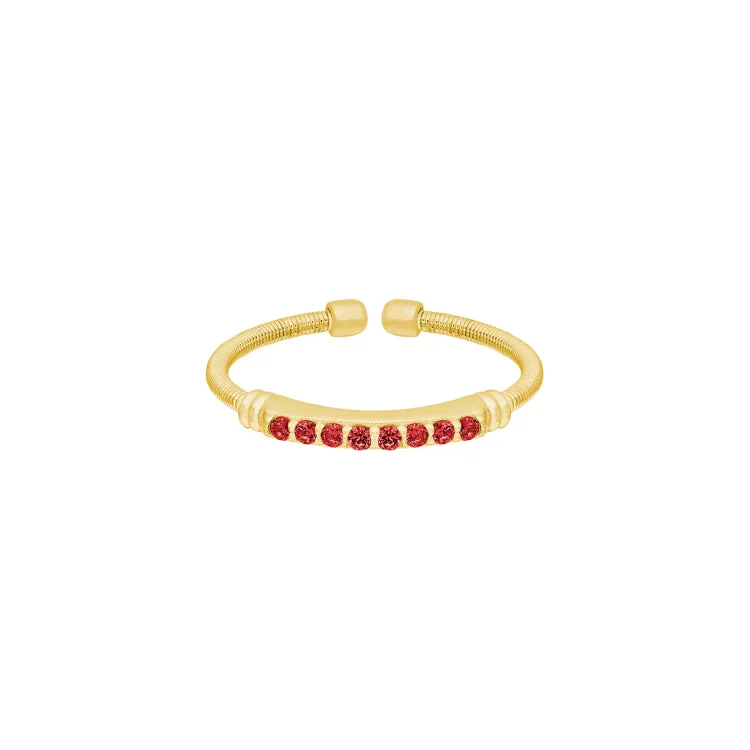 ladies rings flower-Gold Finish Sterling Silver Cable Cuff Ring with Simulated Garnet Birth Gems - January