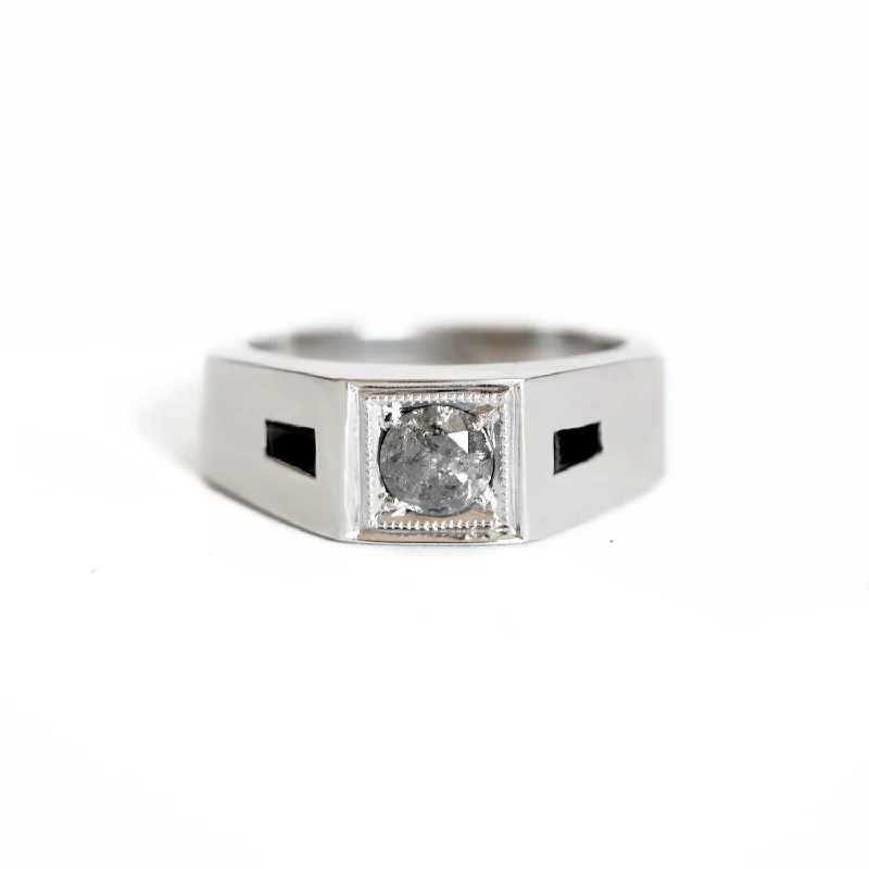 ladies engagement rings detailed-Deco Salt and Pepper Diamond Men's Engagement Ring