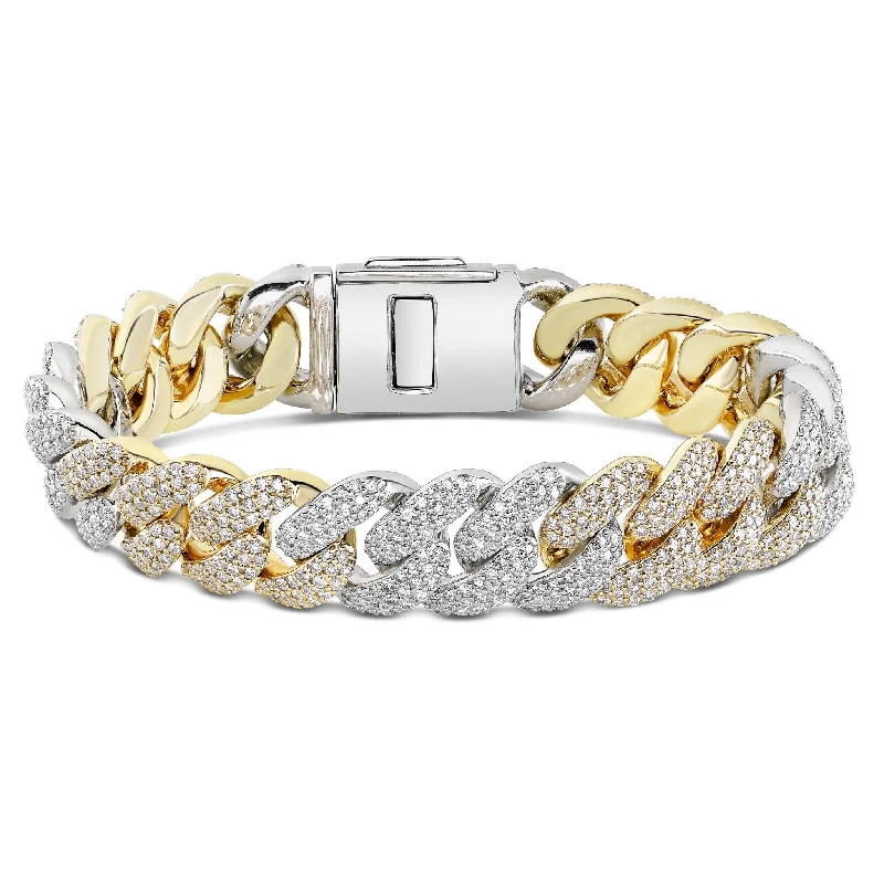 Ladies bracelets christian glow -10K Gold Two Tone 19.5ct Prong set Diamond 10mm Cuban Bracelet