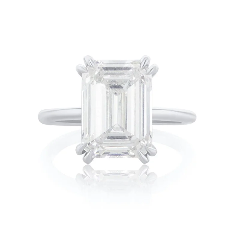 ladies engagement rings art nouveau-5.03 CT Emerald Cut Diamond Solitaire 18K White Gold Engagement Ring