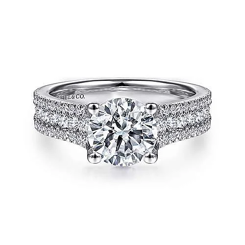 ladies engagement rings anniversary-Carver - 14K White Gold Round Diamond Engagement Ring