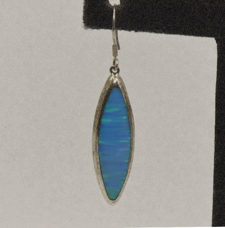 ladies earrings polished-UNMATCHED Synthetic Blue Opal Sterling Silver Dangle Earring