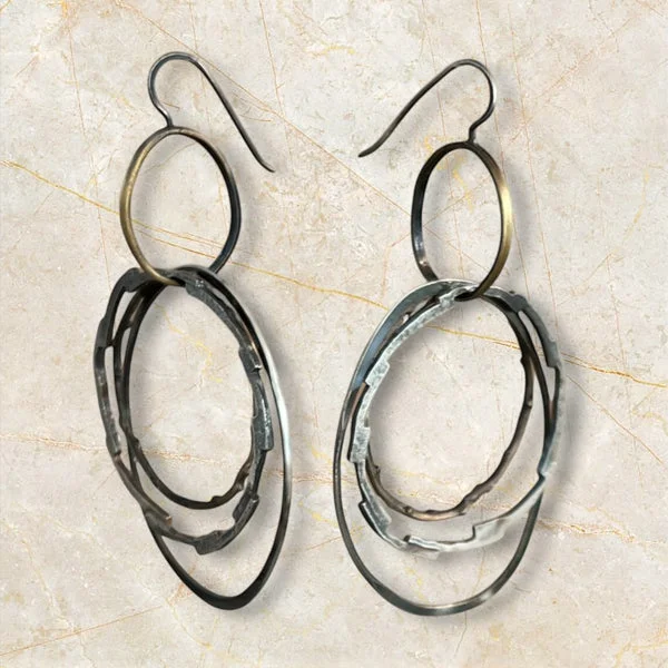 ladies earrings surprise-Sterling Silver Hoop With Brass Earring