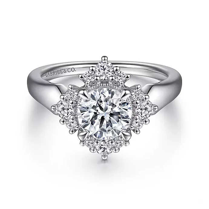 ladies engagement rings ethnic-Allena - 14K White Gold Bursting Halo Round Diamond Engagement Ring