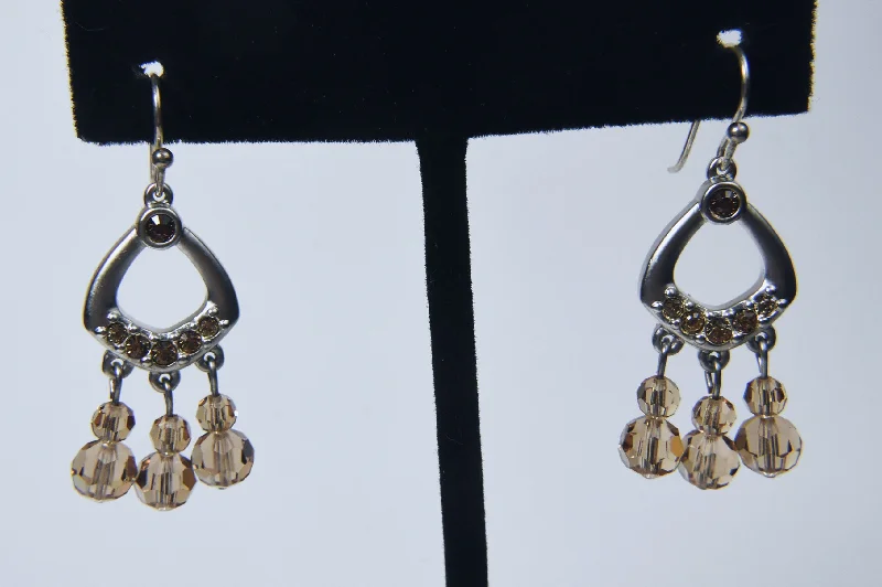 ladies earrings sale-Swarovski - Silver Tone Crystal Bead Dangle Earrings