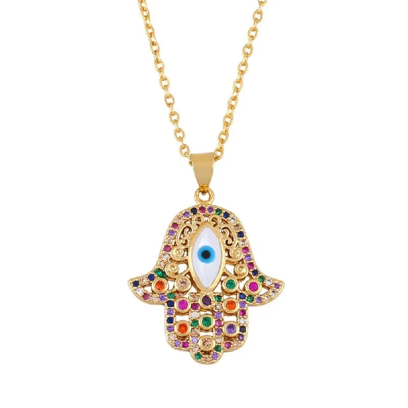 Ladies necklaces irish knot -Turkish Hamsa Hand Evil Eye Necklace