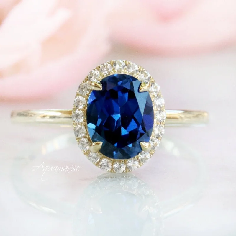 ladies engagement rings elegant-Natural Sapphire Engagement Ring- 10K/ 14K/ 18K Solid Yellow Gold