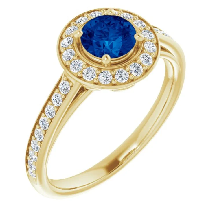 ladies rings size 8-14K Yellow Lab-Grown Blue Sapphire & 1/3 CTW Natural Diamond Ring