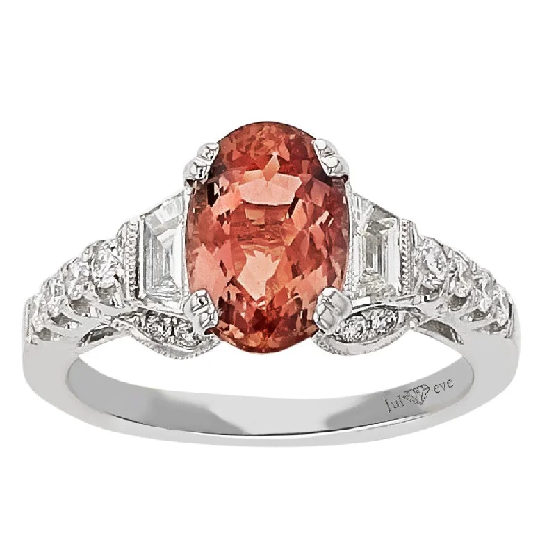 ladies rings promise band-JULEVE 18KT GOLD 2.37 CT IMPERIAL TOPAZ & 0.58 CTW DIAMOND RING