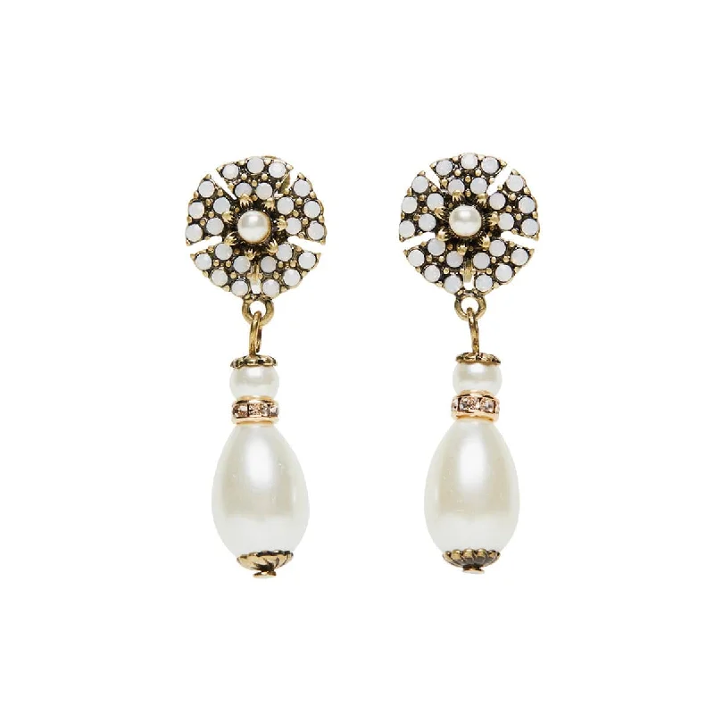 ladies earrings unity-Miriam Haskell Inspired Clip On Earrings: Vintage Pearl & Crystal Drop Clip On Earrings