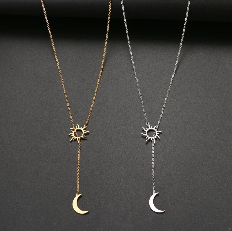 Ladies necklaces medieval vibe -Stainless Steel Silver or Gold Sun and Moon Necklace