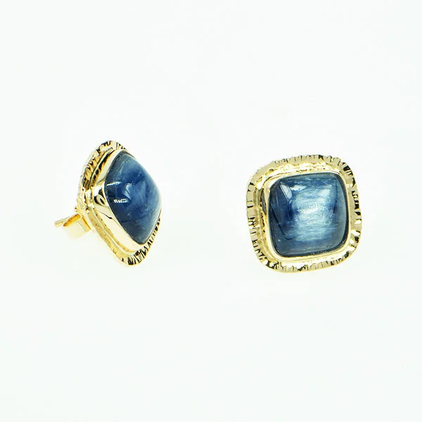 ladies earrings wave-Kyanite Cabochon Post Earrings