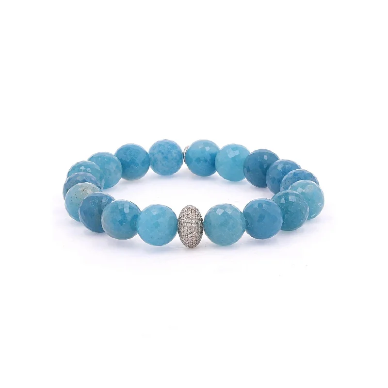 Ladies bracelets silver glow -Blue Paraiba Quartz Bracelet with Diamond Donut - 10mm B0003047