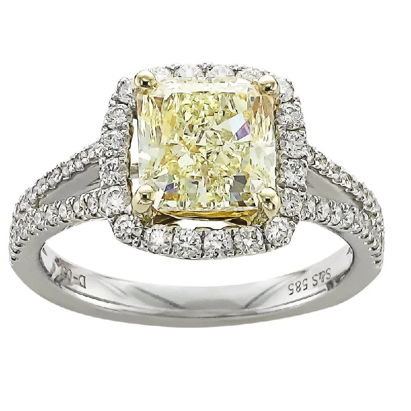 ladies rings gold-2.53 Fancy Yellow Halo Split Shank Diamond Ring