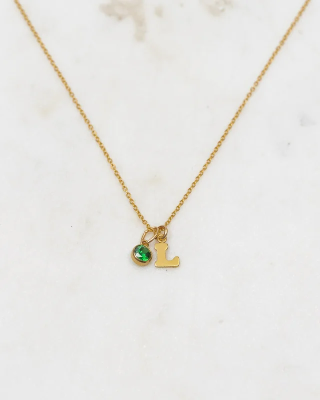 Ladies necklaces vintage gem -Initial L with Birthstone Necklace