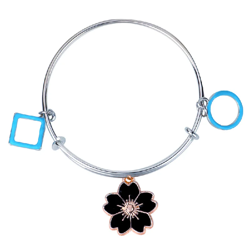 Ladies bracelets conflict free -Mahi Rhodium Plated Circle Square & Floral Shaped Colorful Enamel Work Charms Kids Bracelets for Girls (BRK1100926M)