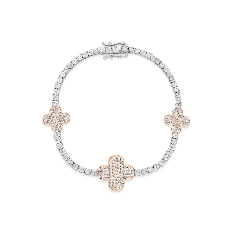 Ladies bracelets handmade shine -10K Rose Gold Clover on Tennis Bracelet